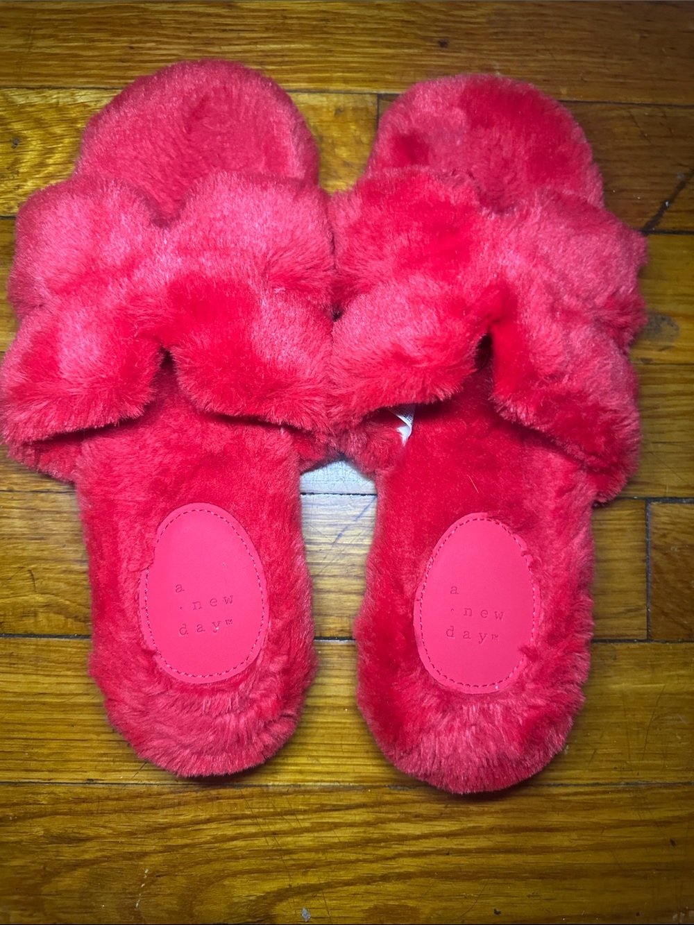 a new day Red Plush Crisscross Slide Slippers